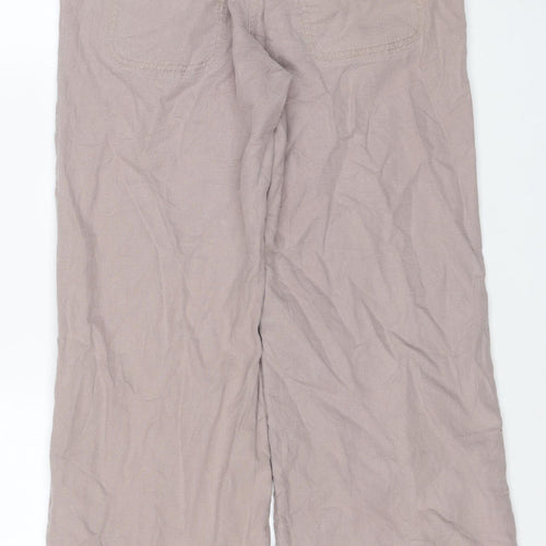 Next Women’s Beige Linen Blend Petite Wide-Leg Cropped Trousers UK 8