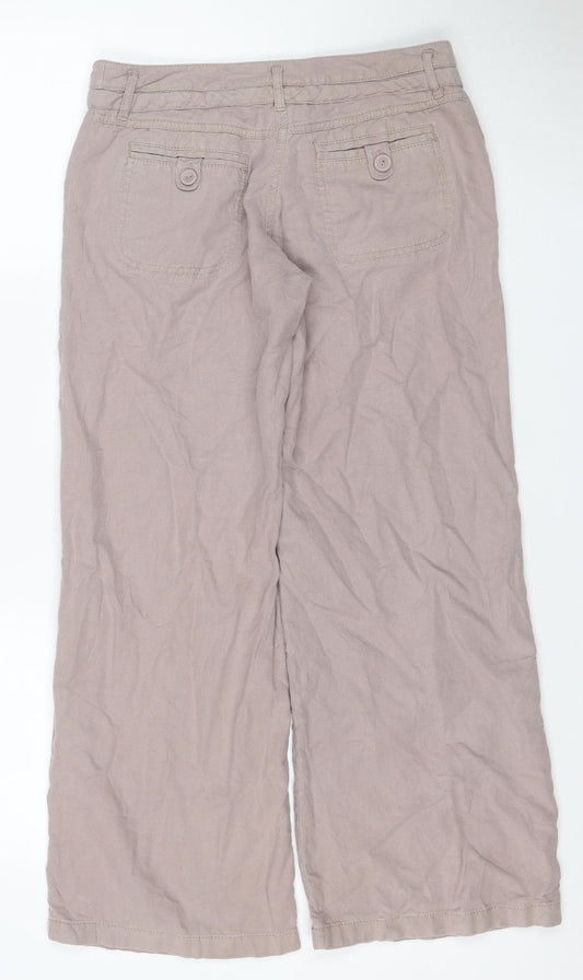 Next Women’s Beige Linen Blend Petite Wide-Leg Cropped Trousers UK 8