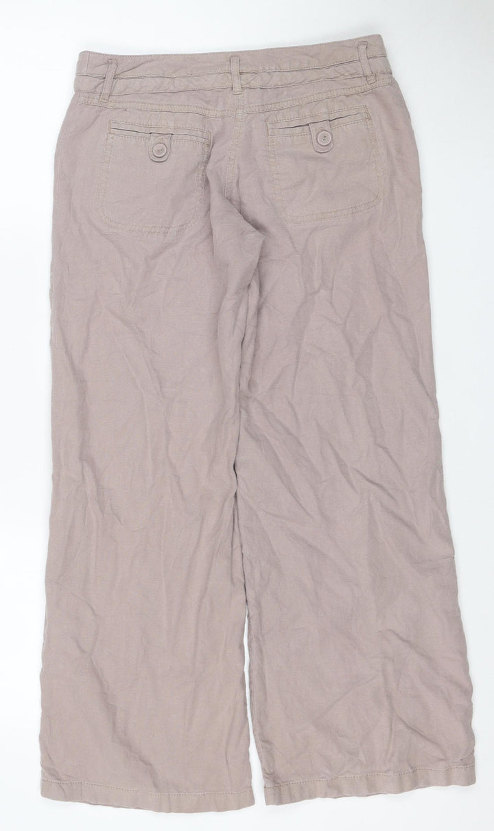 Next Women’s Beige Linen Blend Petite Wide-Leg Cropped Trousers UK 8