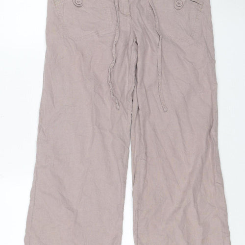 Next Women’s Beige Linen Blend Petite Wide-Leg Cropped Trousers UK 8