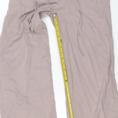 Next Women’s Beige Linen Blend Petite Wide-Leg Cropped Trousers UK 8