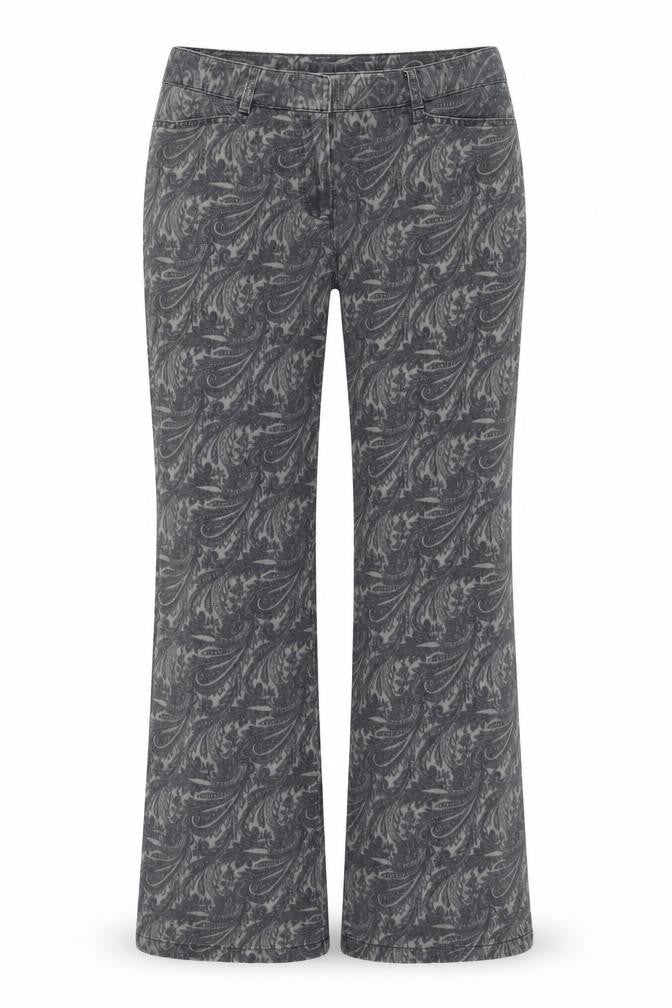 Front view of Next Women’s Grey Paisley Straight Jeans, size UK 8, Regular Stretch Denim