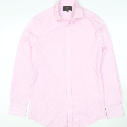 Marks and Spencer Womens Pink Slim Fit Long Sleeve Button-Up Shirt Size 14