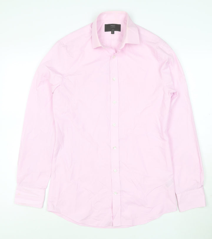 Marks and Spencer Womens Pink Slim Fit Long Sleeve Button-Up Shirt Size 14