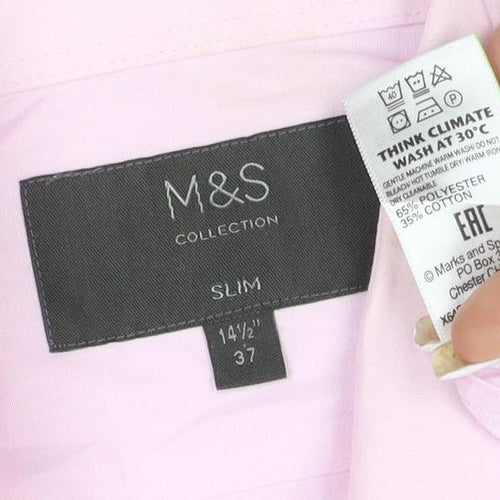 Marks and Spencer Womens Pink Slim Fit Long Sleeve Button-Up Shirt Size 14