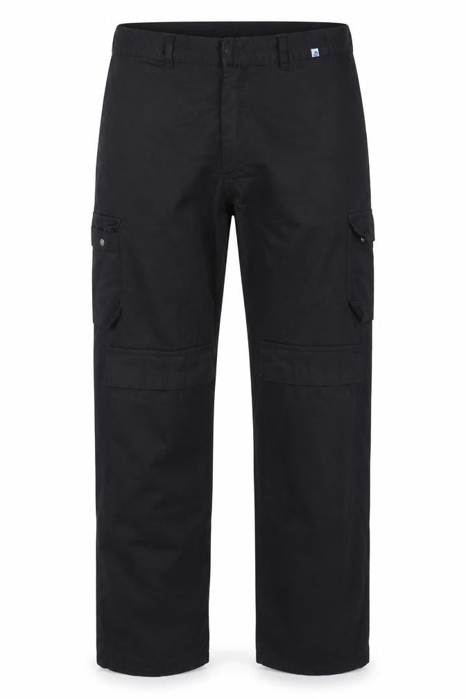 Front view of ISA LEA Group men’s black cargo work trousers, size L, regular fit