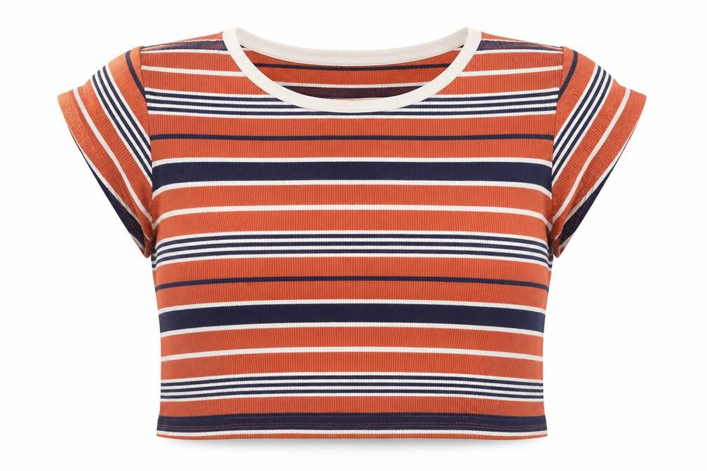 Front view of Lee Women’s Multicoloured Striped Cropped T-Shirt XS