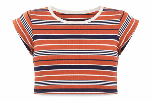 Front view of Lee Women’s Multicoloured Striped Cropped T-Shirt XS