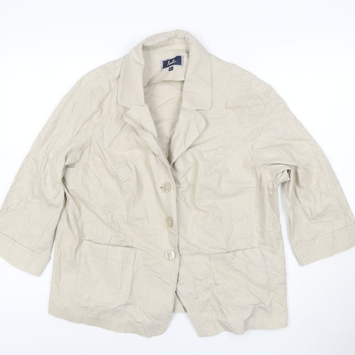 Izabel London Womens Beige Linen Blend 3/4 Sleeve Single Breasted Blazer Size 22
