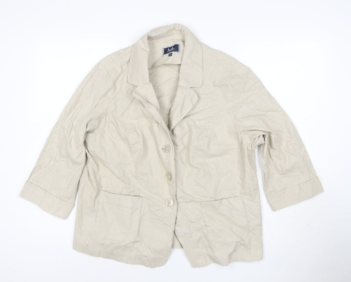 Izabel London Womens Beige Linen Blend 3/4 Sleeve Single Breasted Blazer Size 22