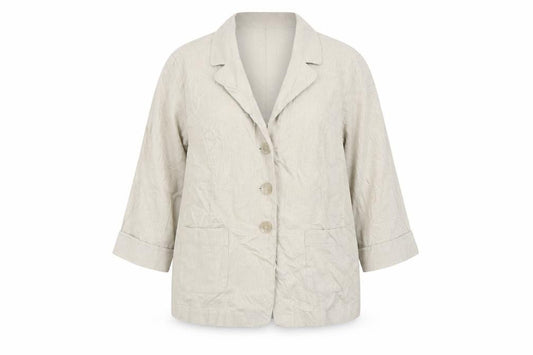 Izabel London Womens Beige Linen Blend 3/4 Sleeve Single Breasted Blazer Size 22