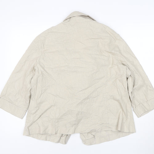 Izabel London Womens Beige Linen Blend 3/4 Sleeve Single Breasted Blazer Size 22