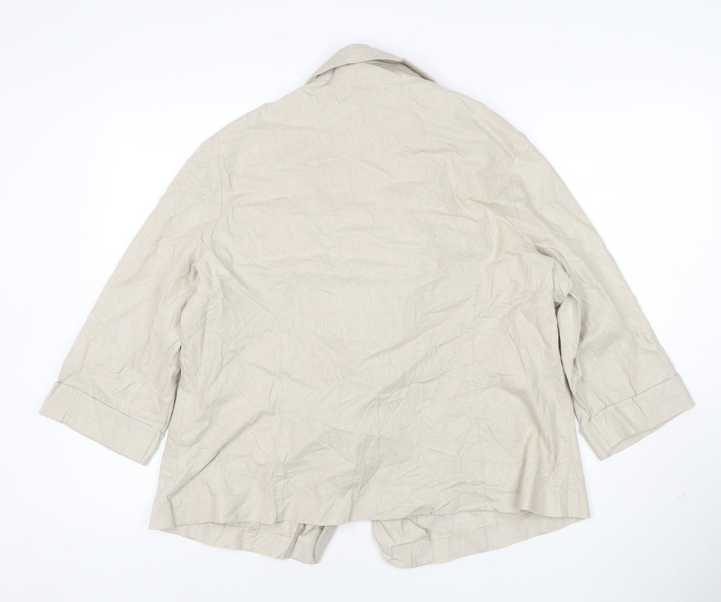 Izabel London Womens Beige Linen Blend 3/4 Sleeve Single Breasted Blazer Size 22
