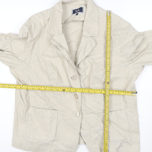 Izabel London Womens Beige Linen Blend 3/4 Sleeve Single Breasted Blazer Size 22