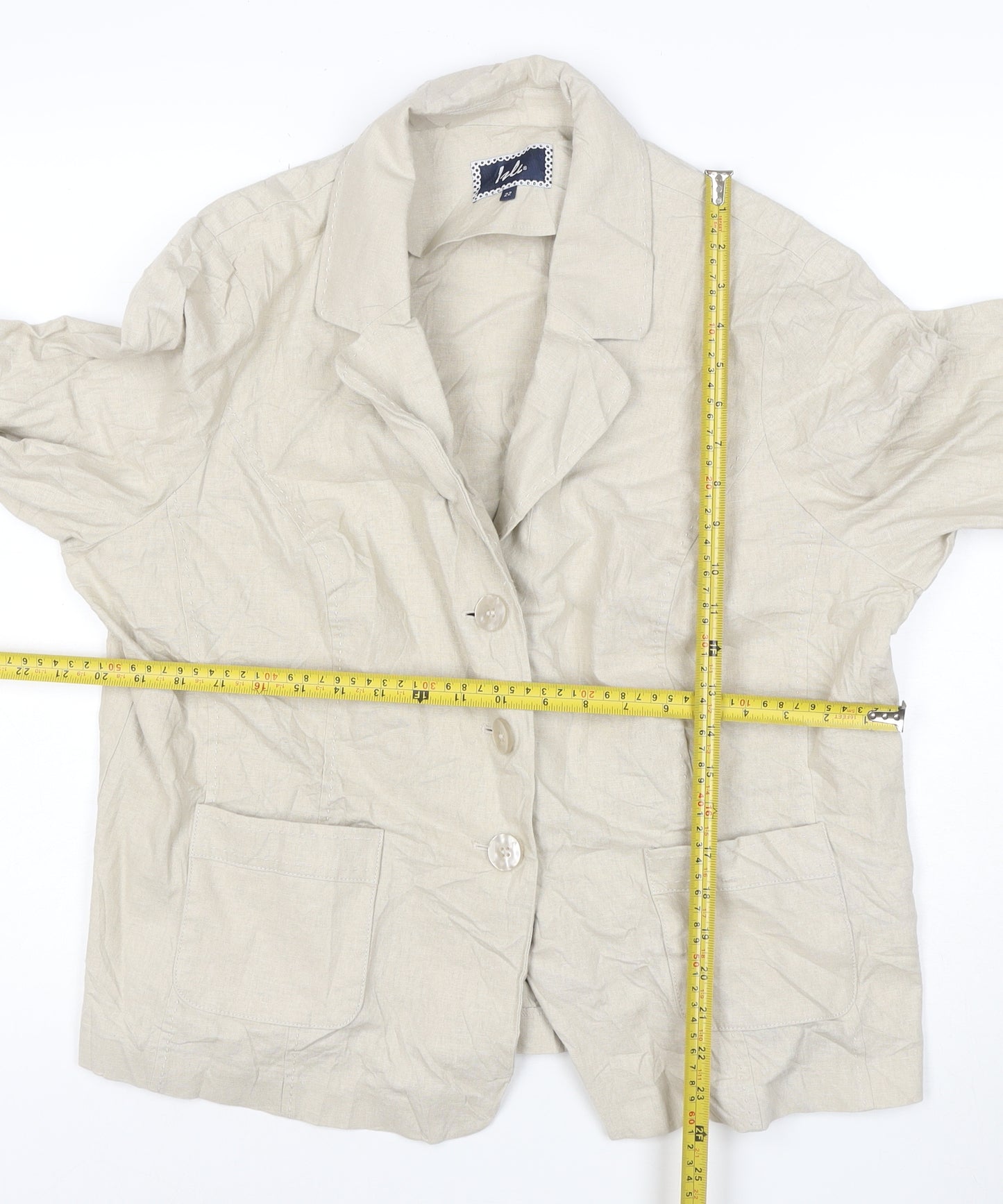 Izabel London Womens Beige Linen Blend 3/4 Sleeve Single Breasted Blazer Size 22