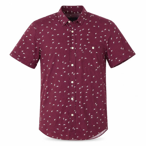 Topman Men's Red Bird Print Short Sleeve Cotton Button-Up Shirt Size S