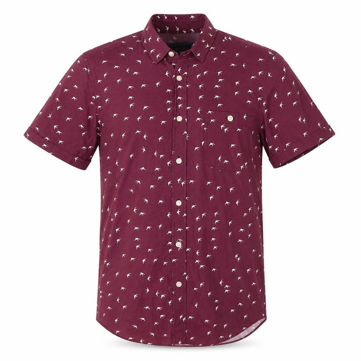 Topman Men's Red Bird Print Short Sleeve Cotton Button-Up Shirt Size S