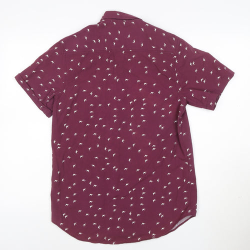 Topman Men's Red Bird Print Short Sleeve Cotton Button-Up Shirt Size S