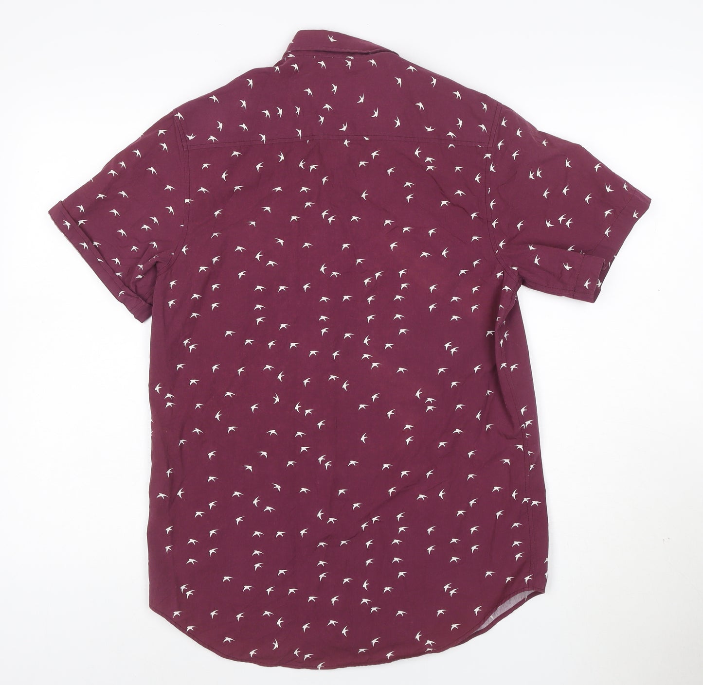 Topman Men's Red Bird Print Short Sleeve Cotton Button-Up Shirt Size S