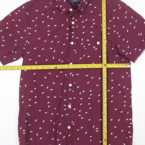 Topman Men's Red Bird Print Short Sleeve Cotton Button-Up Shirt Size S