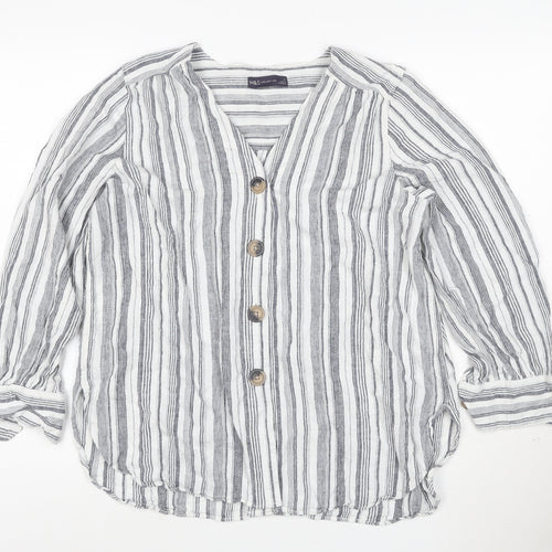 Marks and Spencer Women Grey Striped Linen Tunic Shirt Size 16