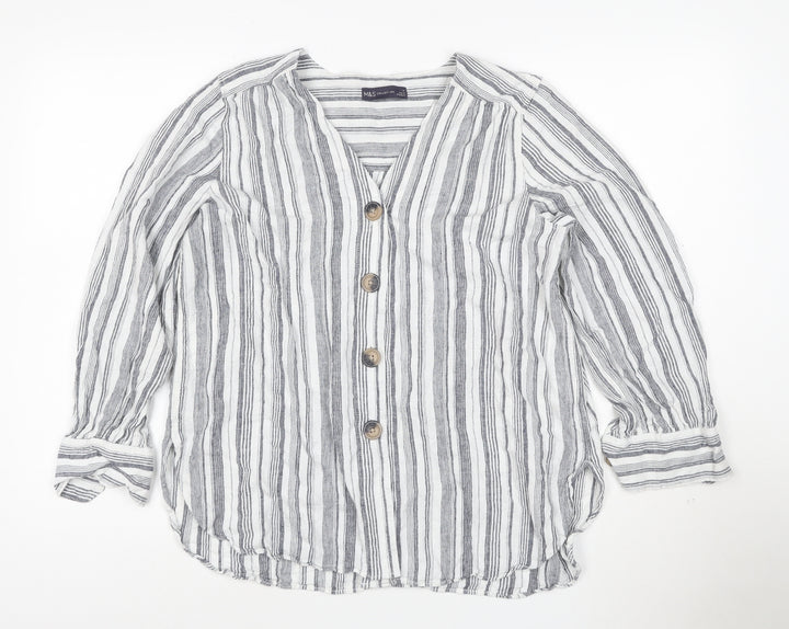 Marks and Spencer Women Grey Striped Linen Tunic Shirt Size 16