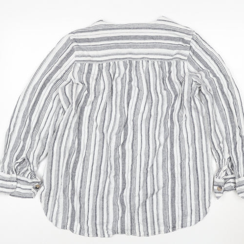 Marks and Spencer Women Grey Striped Linen Tunic Shirt Size 16