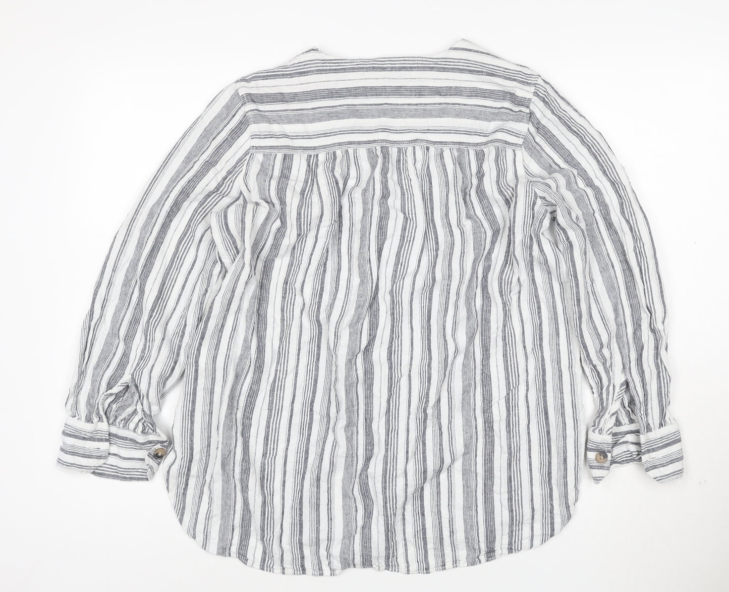 Marks and Spencer Women Grey Striped Linen Tunic Shirt Size 16