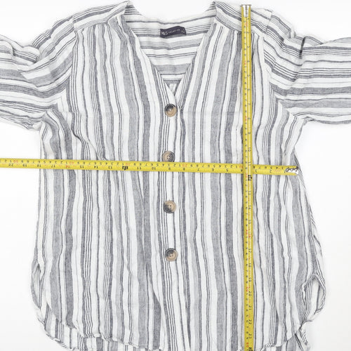 Marks and Spencer Women Grey Striped Linen Tunic Shirt Size 16
