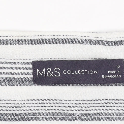 Marks and Spencer Women Grey Striped Linen Tunic Shirt Size 16