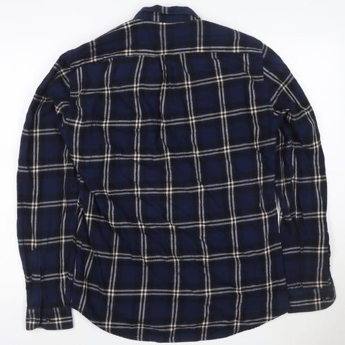 Zara Men's Blue Check Relaxed Fit Button-Up Flannel Shirt Size M