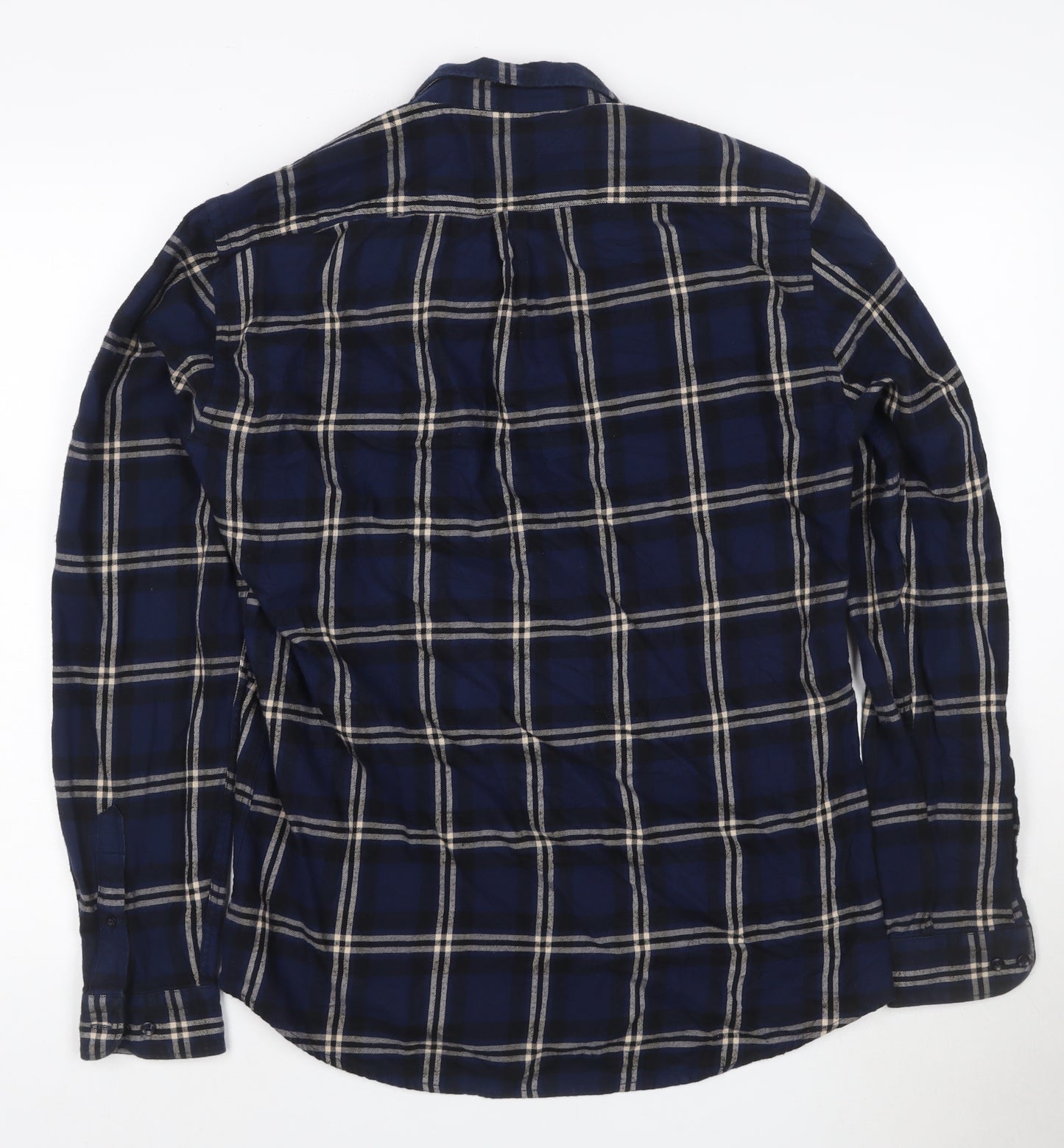 Zara Men's Blue Check Relaxed Fit Button-Up Flannel Shirt Size M