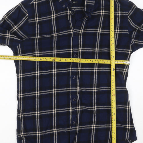 Zara Men's Blue Check Relaxed Fit Button-Up Flannel Shirt Size M