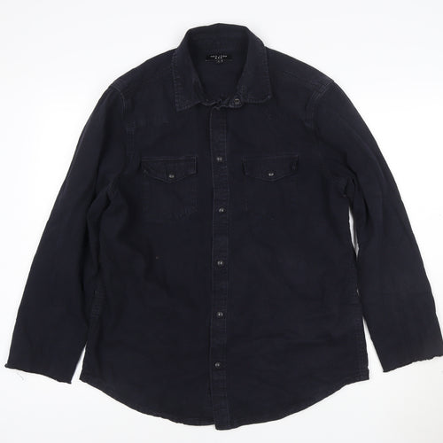 New Look Men Black Cotton Long Sleeve Button-Up Shirt Size L