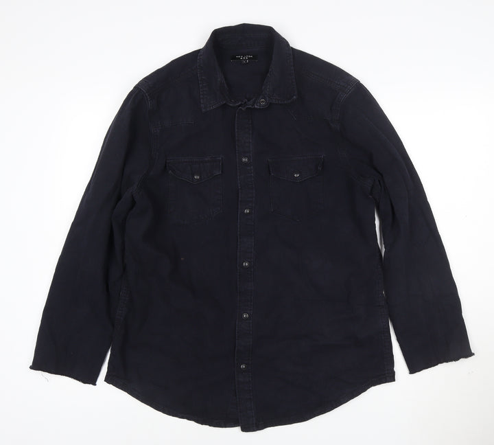 New Look Men Black Cotton Long Sleeve Button-Up Shirt Size L