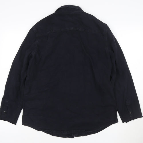 New Look Men Black Cotton Long Sleeve Button-Up Shirt Size L