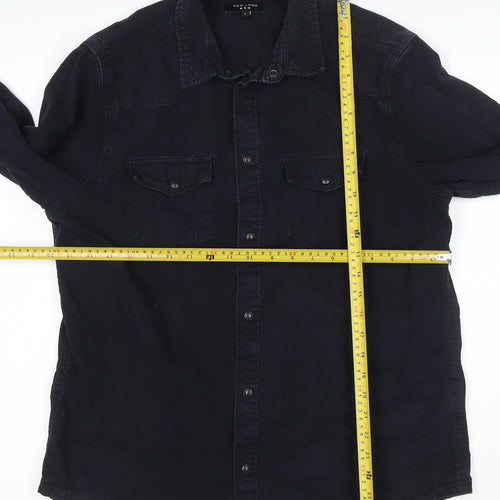 New Look Men Black Cotton Long Sleeve Button-Up Shirt Size L