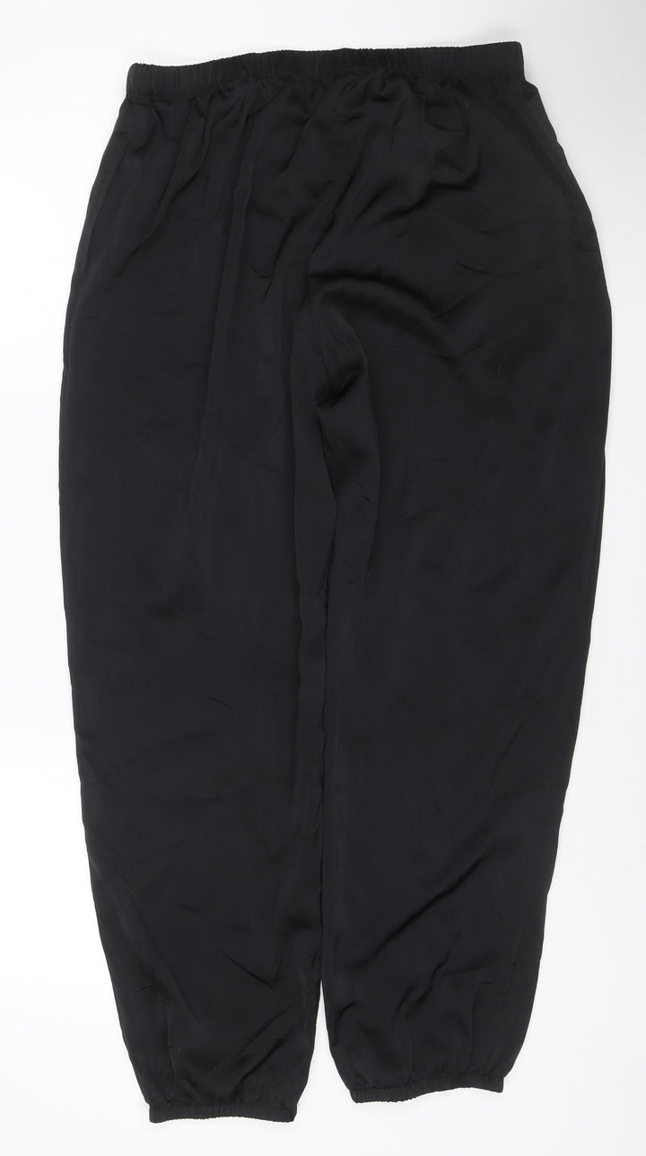 Uniqlo Women Black Polyester Elastic Waist Relaxed Harem Trousers Size 14