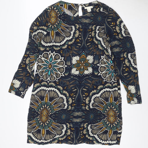 H&M Women's Multicoloured Floral Shift Dress Size 12 Viscose