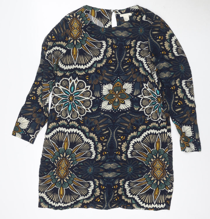H&M Women's Multicoloured Floral Shift Dress Size 12 Viscose