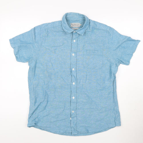 Tu Men’s Blue Linen Blend Short Sleeve Button-Up Shirt M