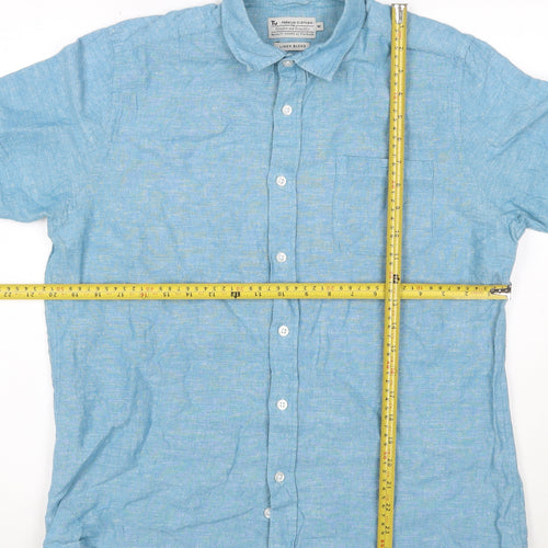 Tu Men’s Blue Linen Blend Short Sleeve Button-Up Shirt M