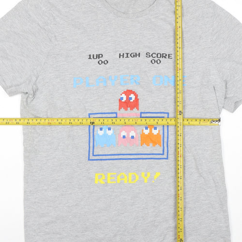 George Men’s Grey Pac-Man Graphic T-Shirt Size L 100% Cotton Retro Gamer Style