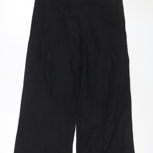 Marks and Spencer Women's Black Linen Blend Wide Leg Trousers Size 8
