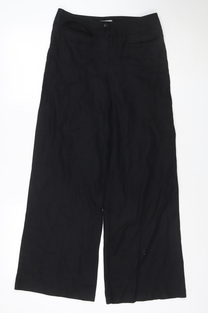 Marks and Spencer Women's Black Linen Blend Wide Leg Trousers Size 8