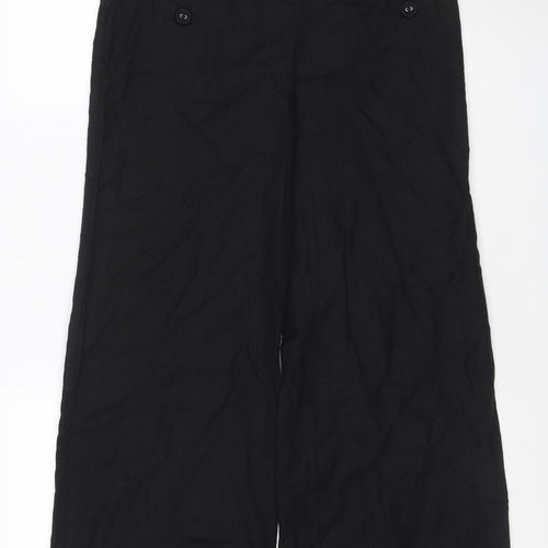 Marks and Spencer Women Black Linen Blend Wide-Leg Cropped Trousers Size 8