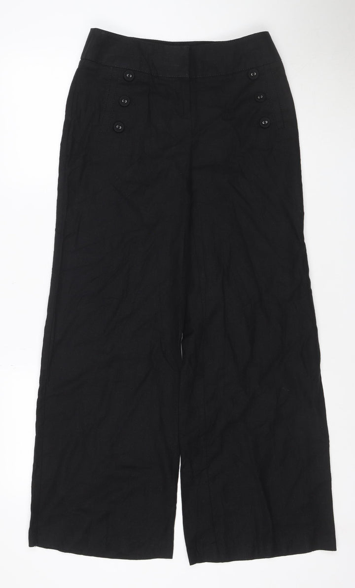 Marks and Spencer Women Black Linen Blend Wide-Leg Cropped Trousers Size 8