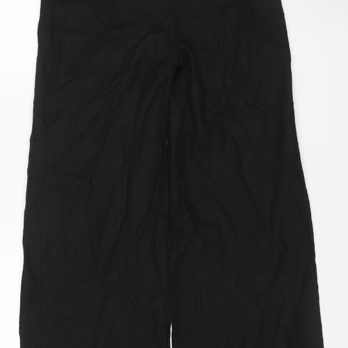 Marks and Spencer Women Black Linen Blend Wide-Leg Cropped Trousers Size 8