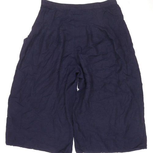 Next Women Navy Blue Linen Wide-Leg Cropped Trousers Size 16