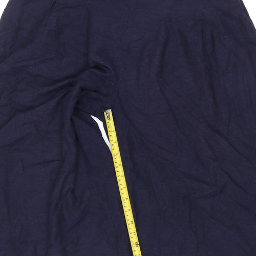 Next Women Navy Blue Linen Wide-Leg Cropped Trousers Size 16